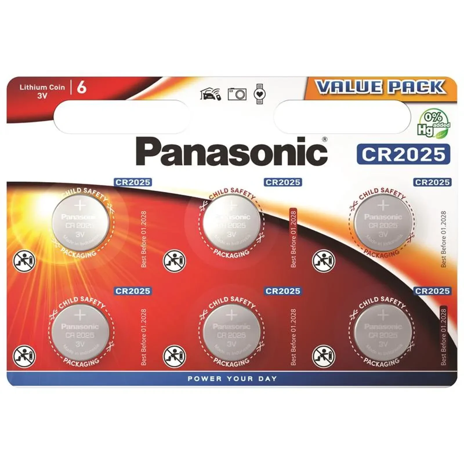 Батарейка Panasonic літієва CR2025 блістер, 6 шт., CR-2025EL/6B UA